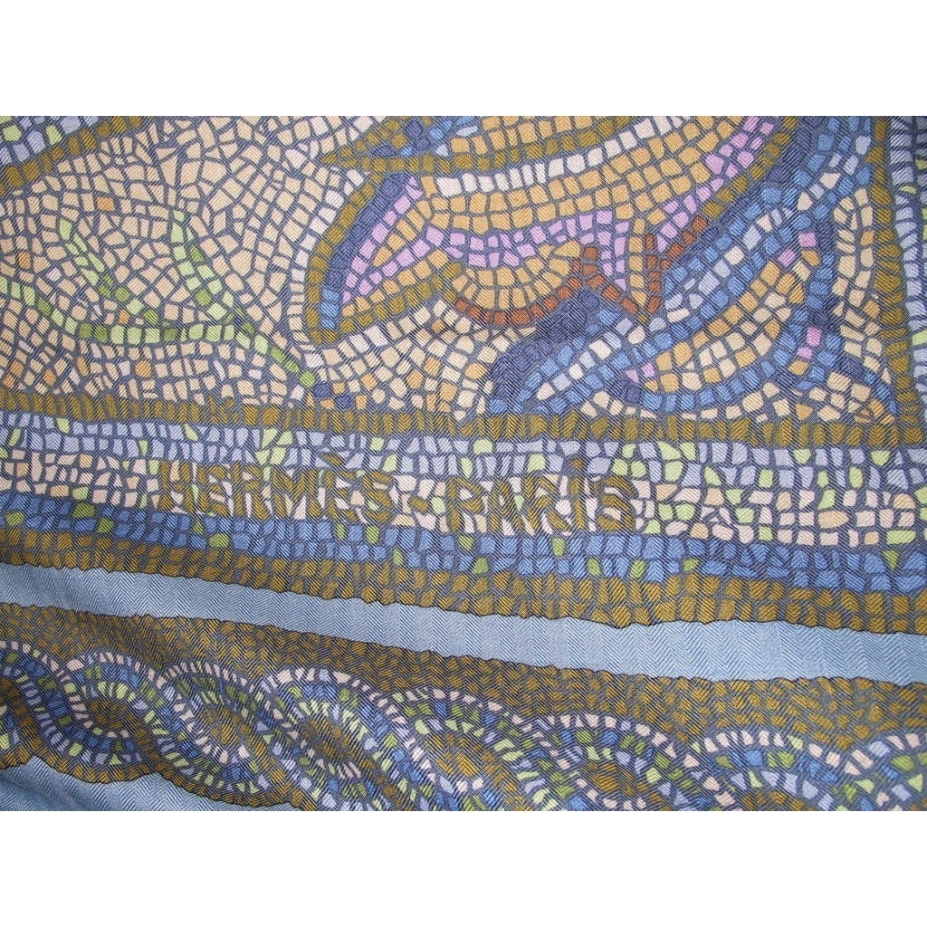 Hermes 2004 Blue Rose Sous le Cedre Shawl 140