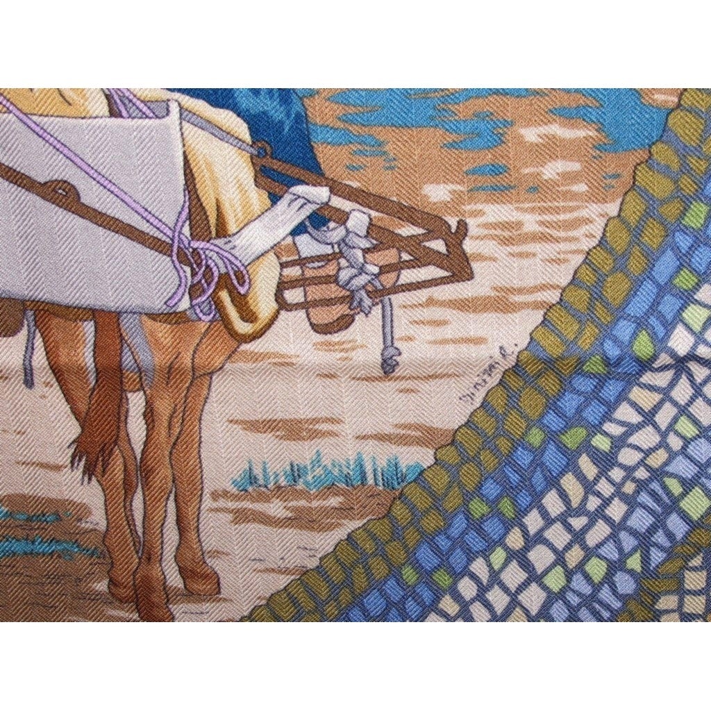 Hermes 2004 Blue/Rose/Grey Sous le Cedre Cashmere Shawl 140 - poupishop