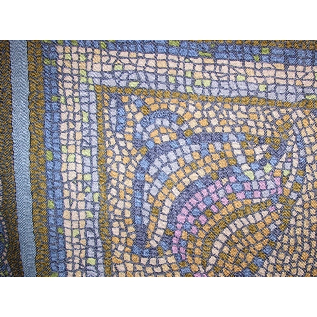 Hermes 2004 Blue/Rose/Grey Sous le Cedre Cashmere Shawl 140 - poupishop