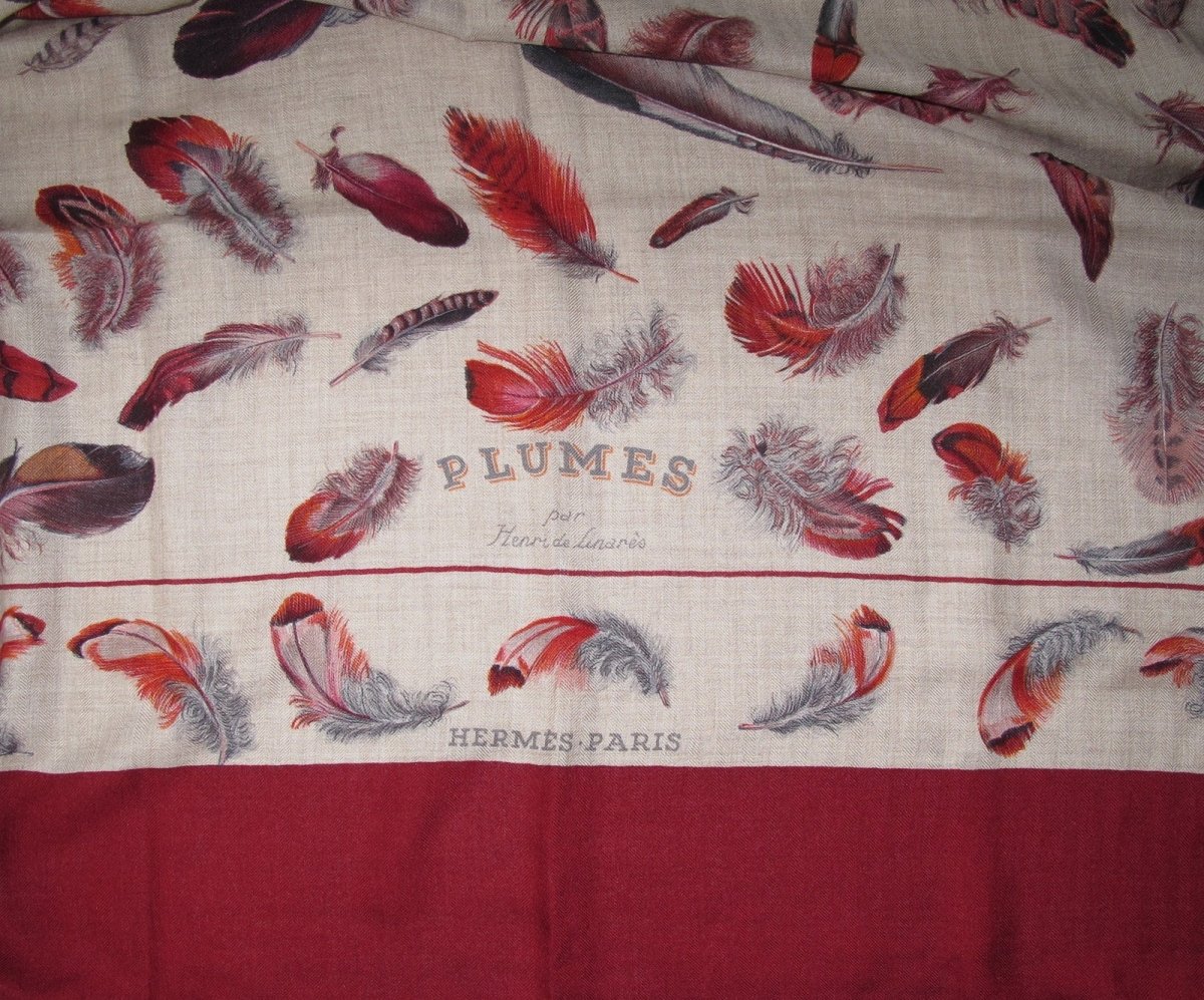 Hermes 2004 Burgundy Natural Plumes by Henri de Linares Cashmere