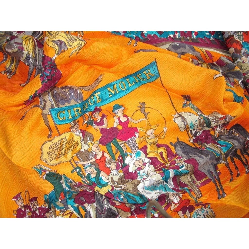 Hermes 2004 Coquelicot/Orange Cirque Molier Cashmere Shawl 140, New! - poupishop