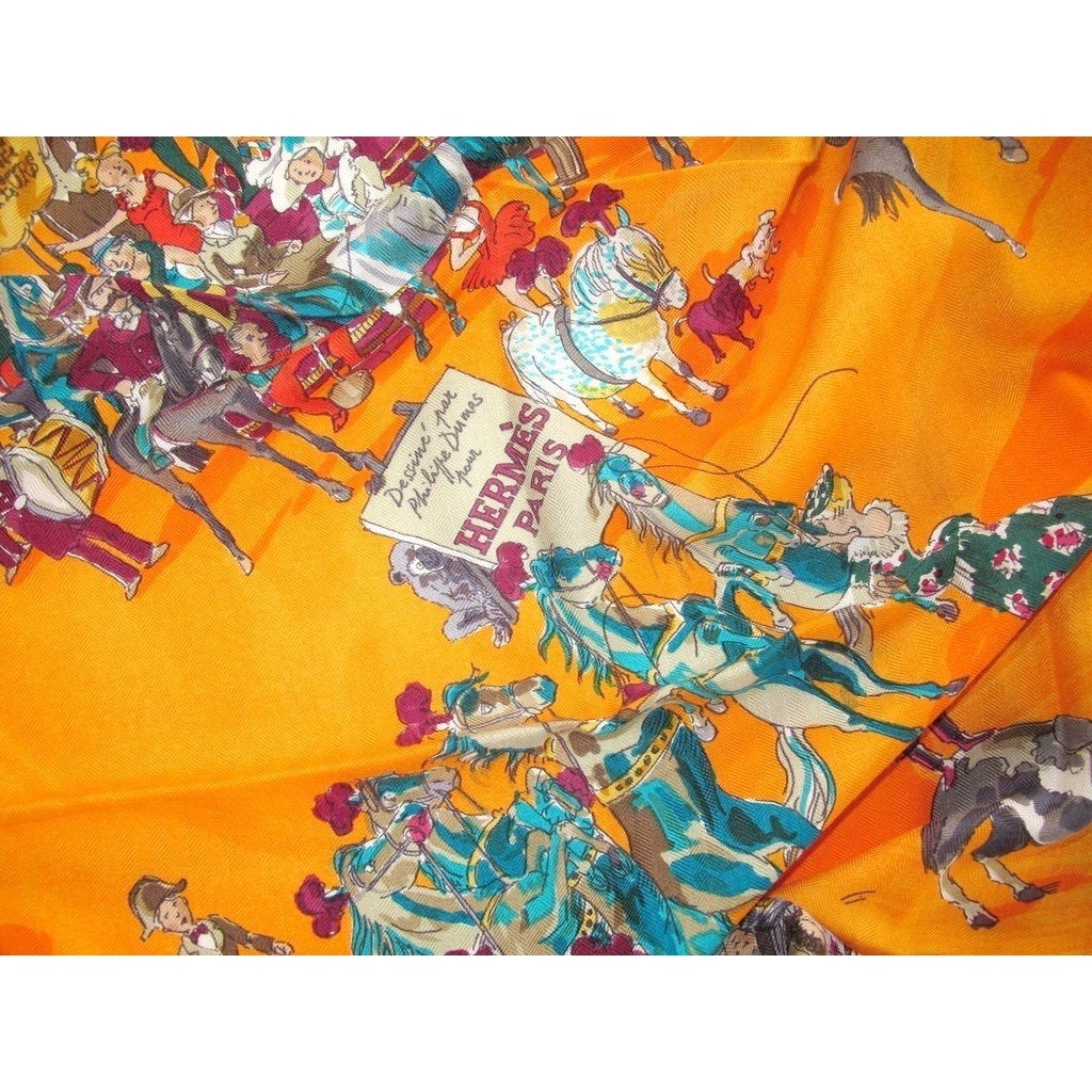 Hermes 2004 Coquelicot/Orange Cirque Molier Cashmere Shawl 140, New! - poupishop
