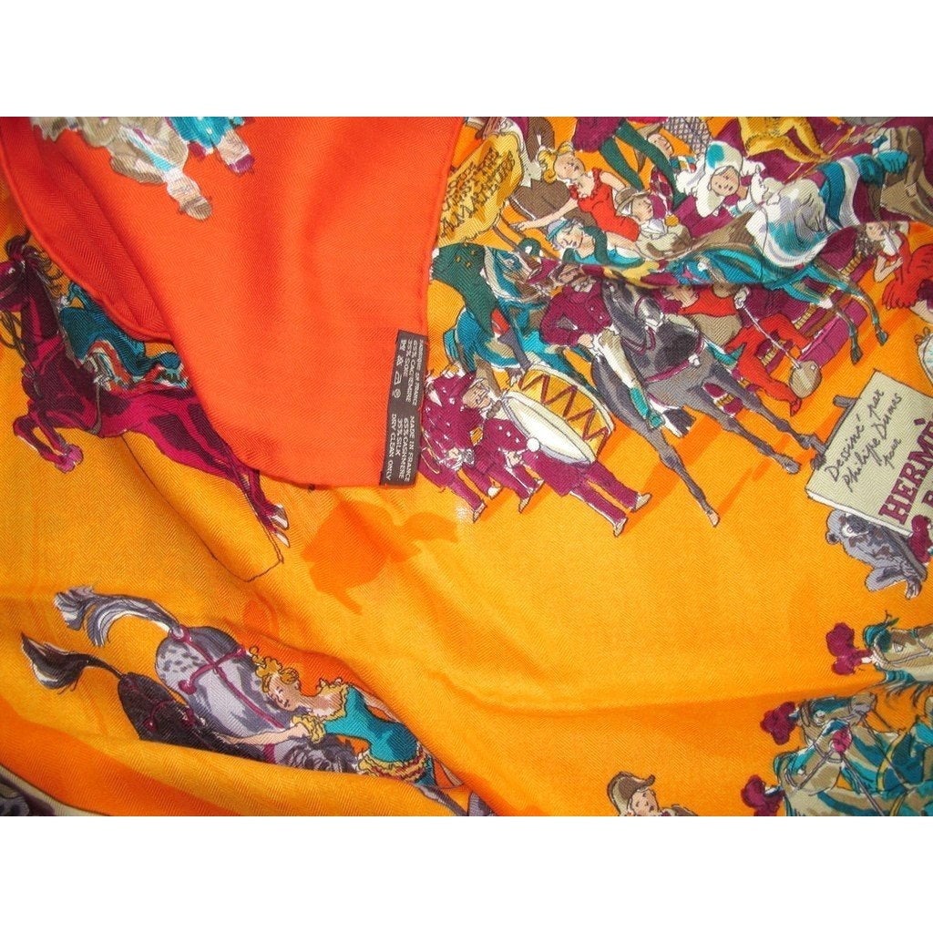 Hermes 2004 Coquelicot/Orange Cirque Molier Cashmere Shawl 140, New! - poupishop