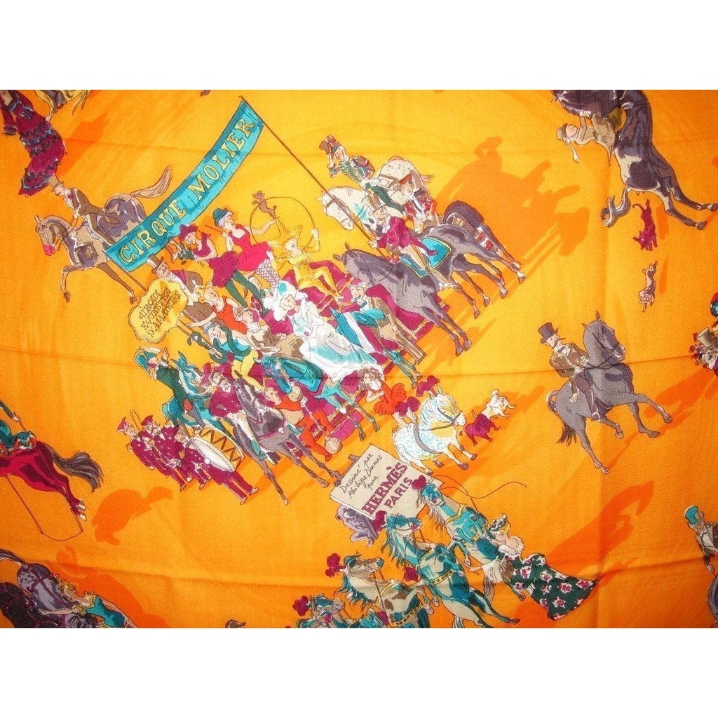 Hermes 2004 Coquelicot/Orange Cirque Molier Cashmere Shawl 140, New! - poupishop
