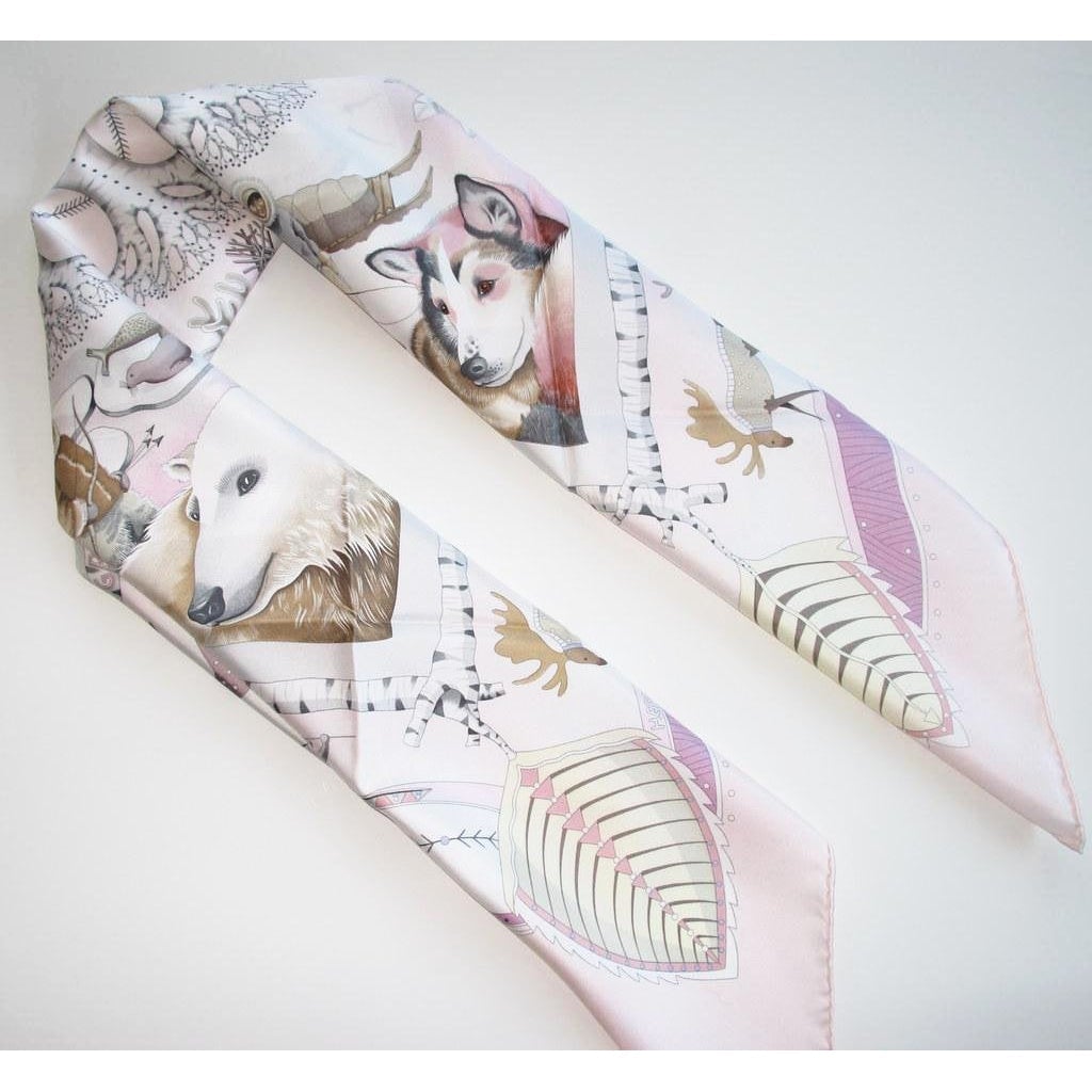 Hermes 2004 Rose Vie du Grand Nord carre scarf Twill