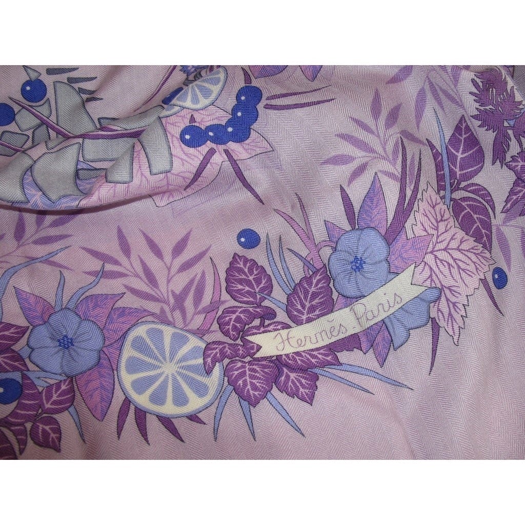 Hermes 2004  Lilas/Lavande/Rose De la Citrouille a la Caleche Cashmere Shawl 140 - poupishop