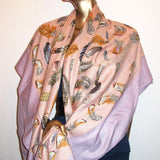 Hermes 2004 Lilas/Rose Poudre Plumes Cashmere Shawl 140 - poupishop