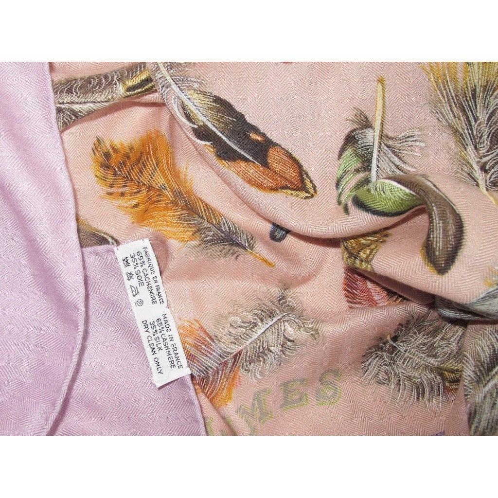 Hermes 2004 Lilas/Rose Poudre Plumes Cashmere Shawl 140 - poupishop