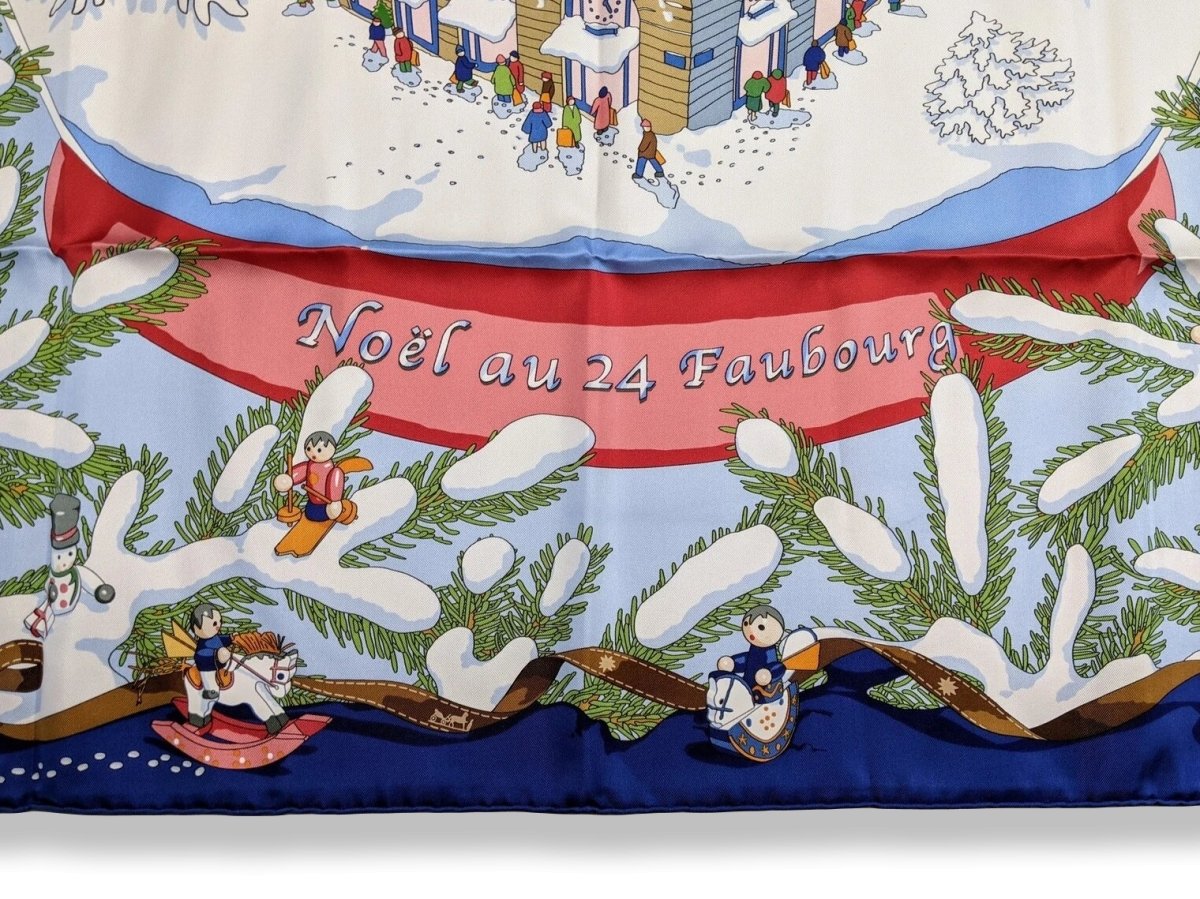 Hermes 2004 Marine NOEL AU 24 FAUBOURG by Dimitri Rybaltchenko Twill Silk Carre 90 cm, New!