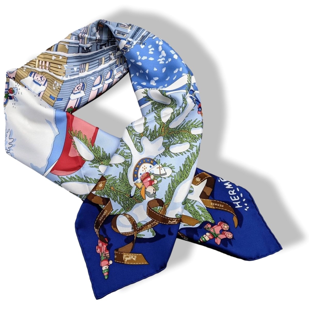 Hermes 2004 Marine NOEL AU 24 FAUBOURG by Dimitri Rybaltchenko Twill Silk Carre 90 cm, New!