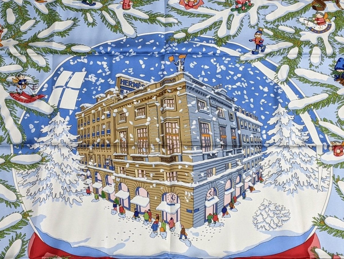 Hermes 2004 Marine NOEL AU 24 FAUBOURG by Dimitri Rybaltchenko Twill Silk Carre 90 cm, New!