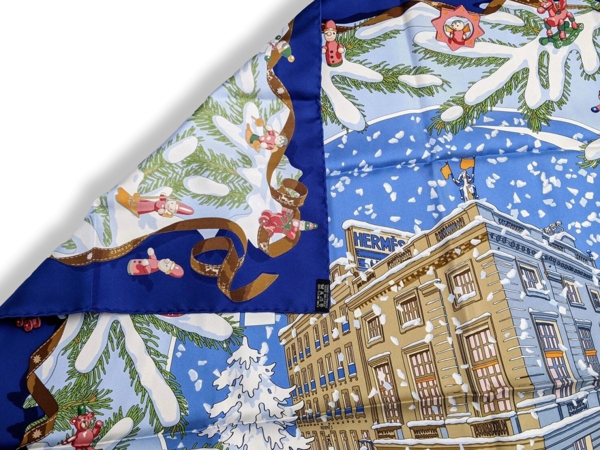 Hermes 2004 Marine NOEL AU 24 FAUBOURG by Dimitri Rybaltchenko Twill Silk Carre 90 cm, New!