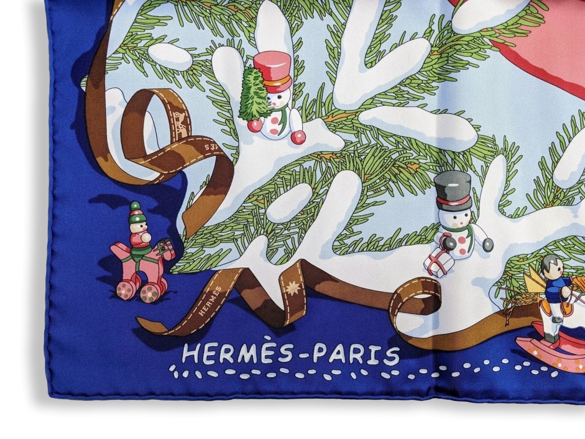 Hermes 2004 Marine NOEL AU 24 FAUBOURG by Dimitri Rybaltchenko Twill Silk Carre 90 cm, New!