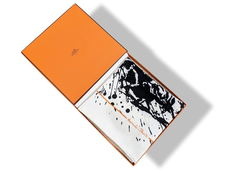 Hermes 2004 Noir/Blanc/Orange CHEVAL SURPRISE by Dimitri Rybaltchenko Twill 90, Box!