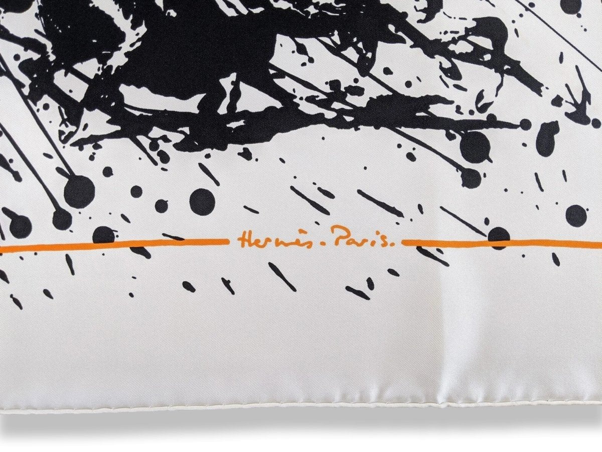Hermes 2004 Noir/Blanc/Orange CHEVAL SURPRISE by Dimitri Rybaltchenko Twill 90, Box!