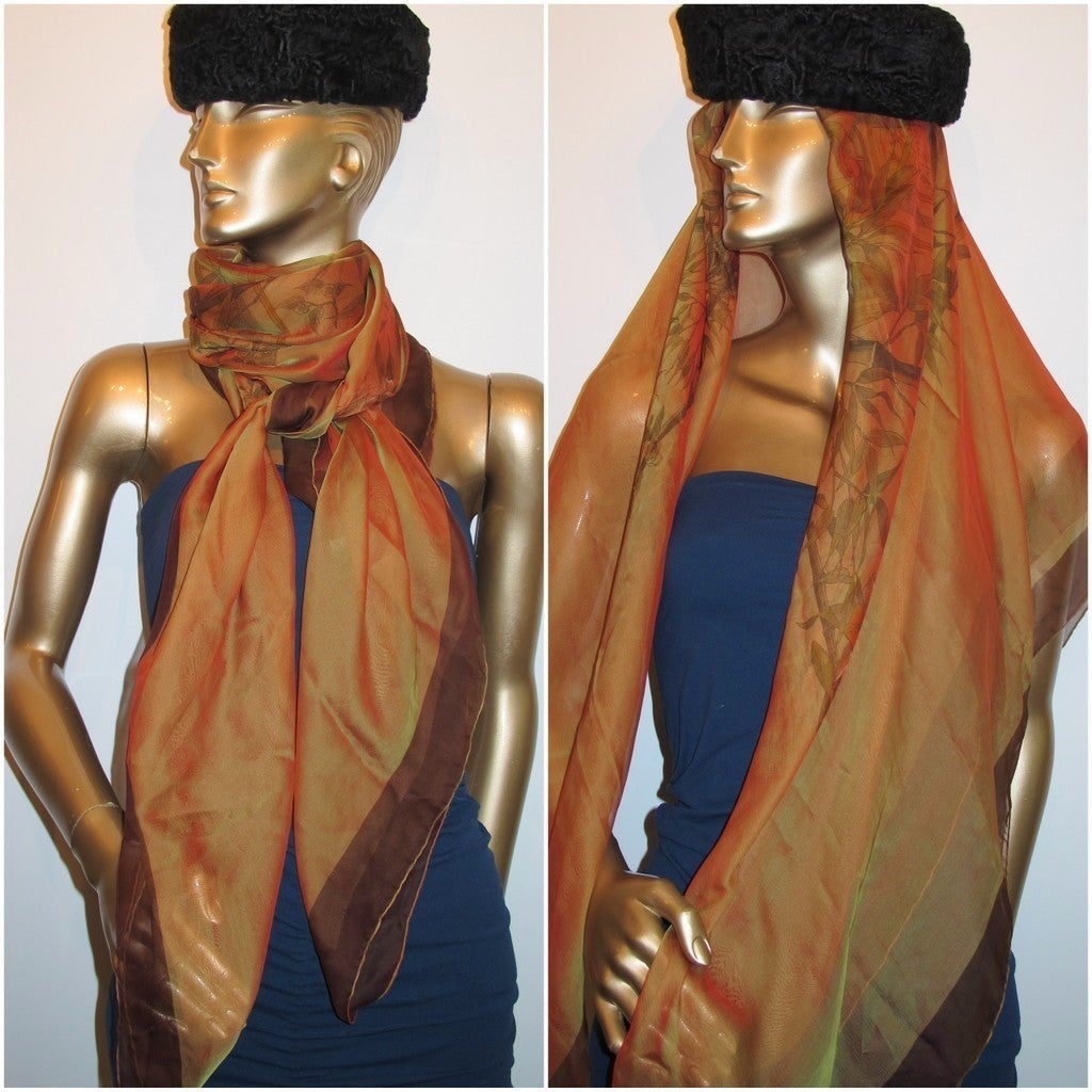 Hermes 2004 Orange Green Changeante Serenite Mousseline 140 New!