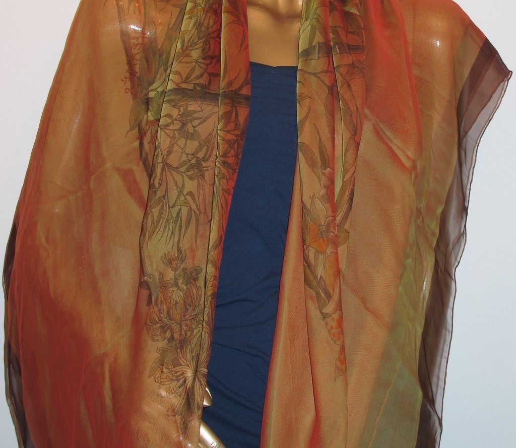 Hermes 2004 Orange Green Changeante Serenite Mousseline 140 New!