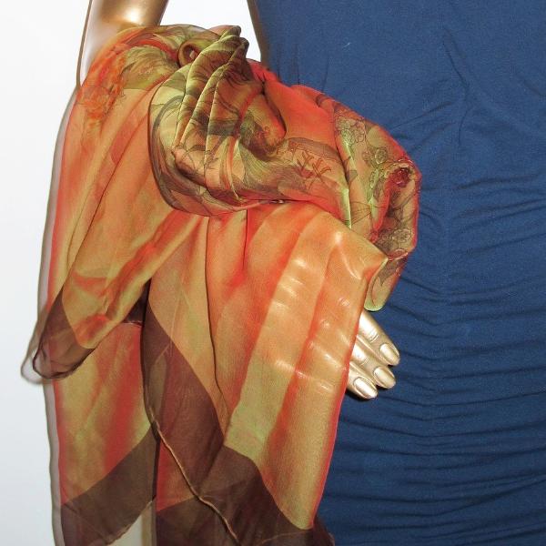 Hermes 2004 Orange Green Changeante Serenite Mousseline 140 New!