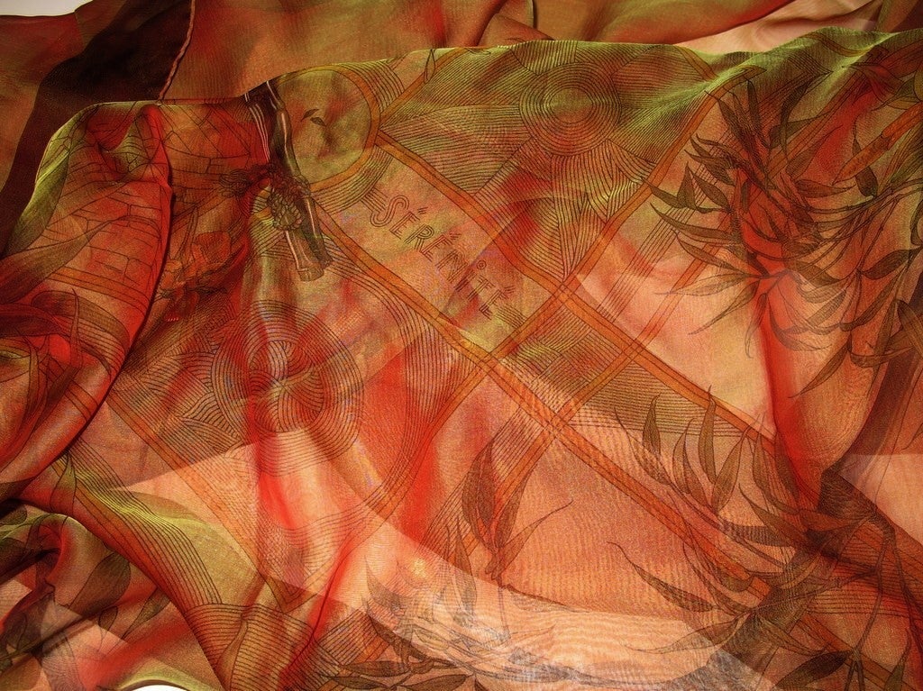 Hermes 2004 Orange/Green Serenite Silk Changeante Mousseline 140, New! - poupishop