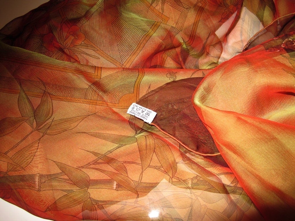 Hermes 2004 Orange/Green Serenite Silk Changeante Mousseline 140, New! - poupishop