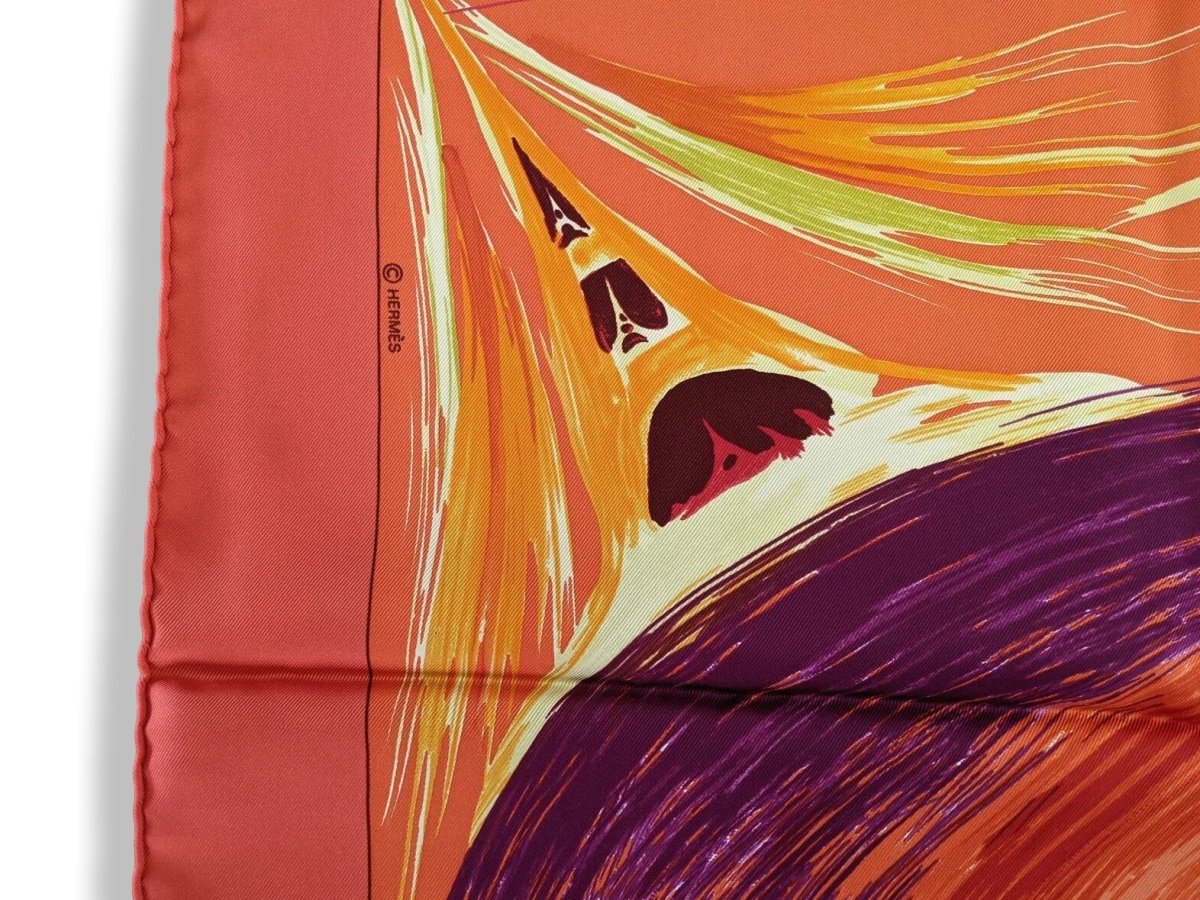 Hermes 2004 Rouge/Orange/Violet LA TOUR EIFFEL S'ENVOLE by Sefedin Twill 90, New!