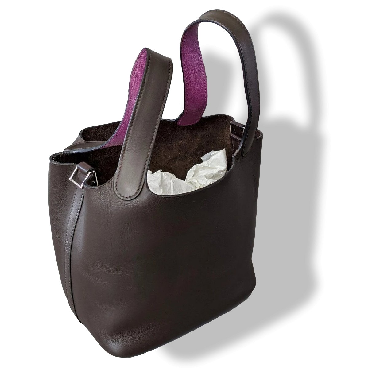 Hermes 2004 Two-Tone Ebene Barenia/Rose Chevre Mysore PICOTIN PM Hand Tote Bag