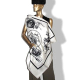 Hermes 2004 White/Black EX LIBRIS Crispy Twill Silk 90 Carre, New!