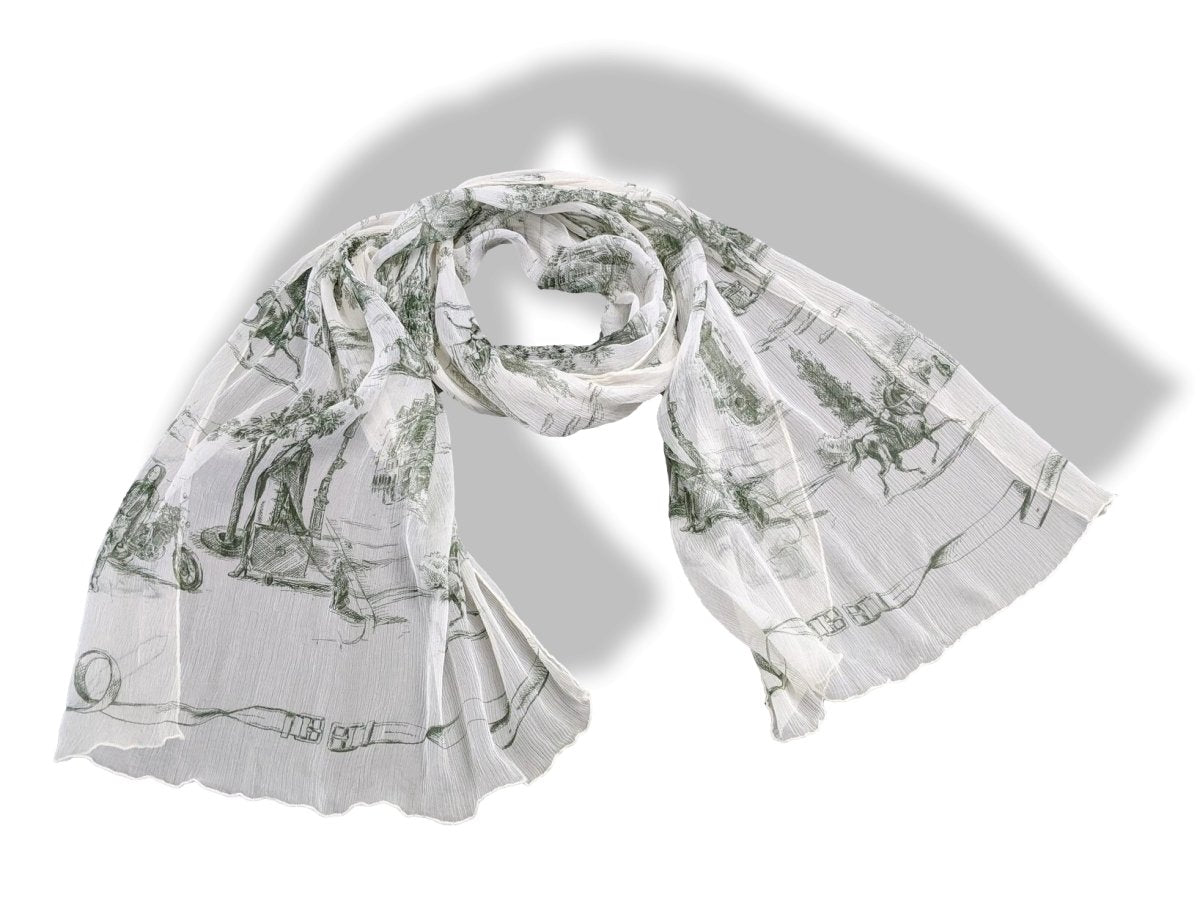 Hermes 2005 Blanc/Vert Foncé TOILE by Sophie de Seynes Mousseline Silk Etole Stole
