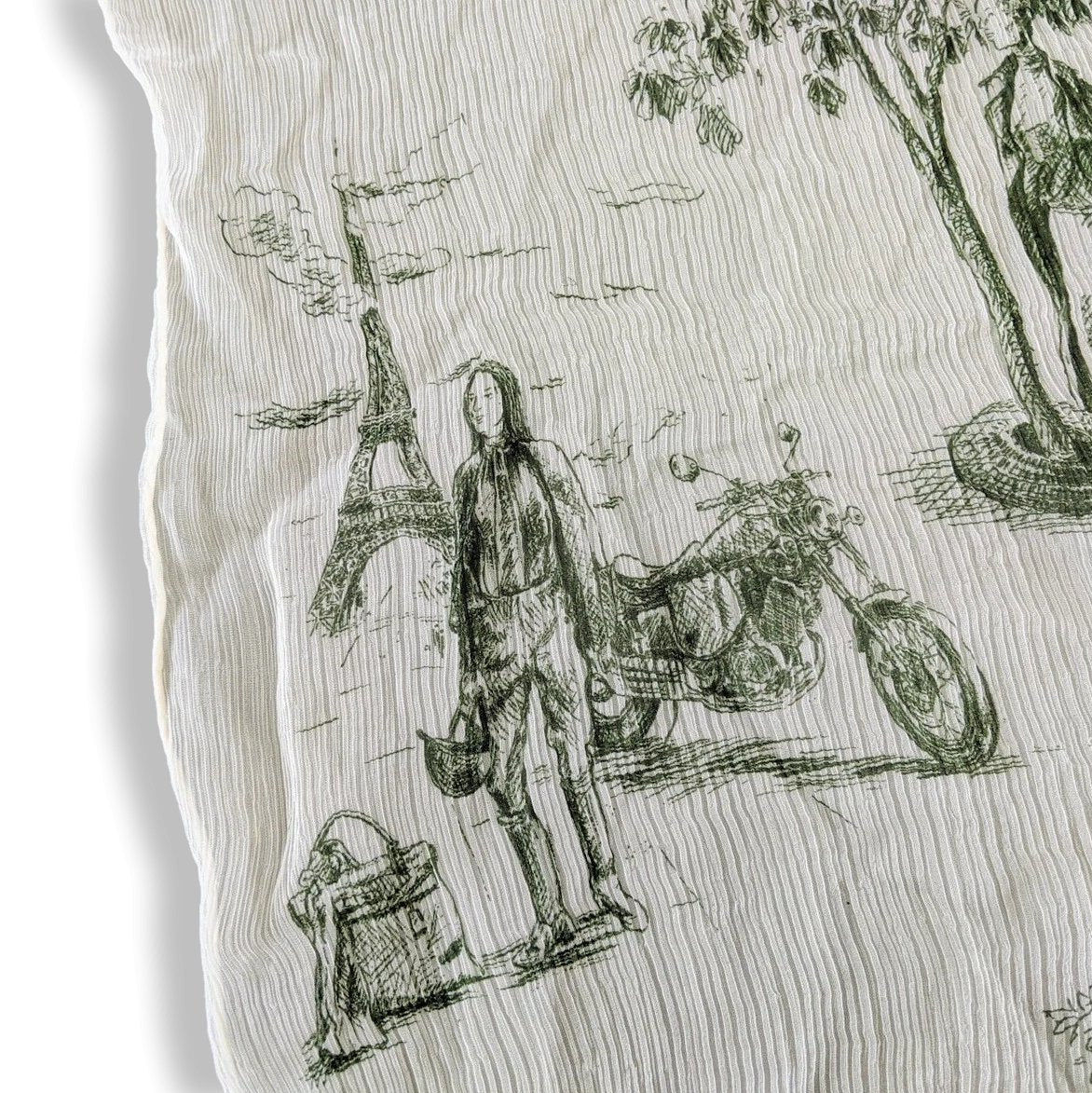 Hermes 2005 Blanc/Vert Foncé TOILE by Sophie de Seynes Mousseline Silk Etole Stole