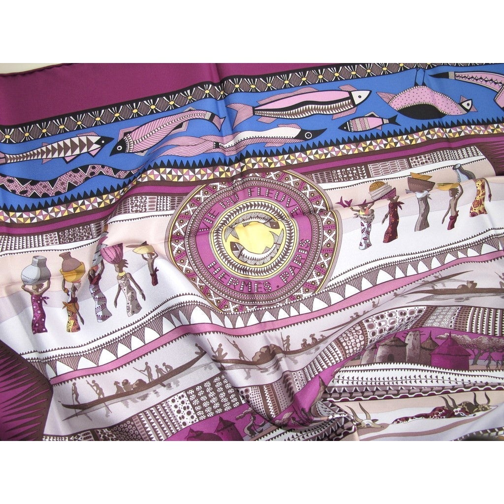 Hermes 2005 cw03 Violet/Bleu/Gris Vie du Fleuve Twill 90, New! - poupishop