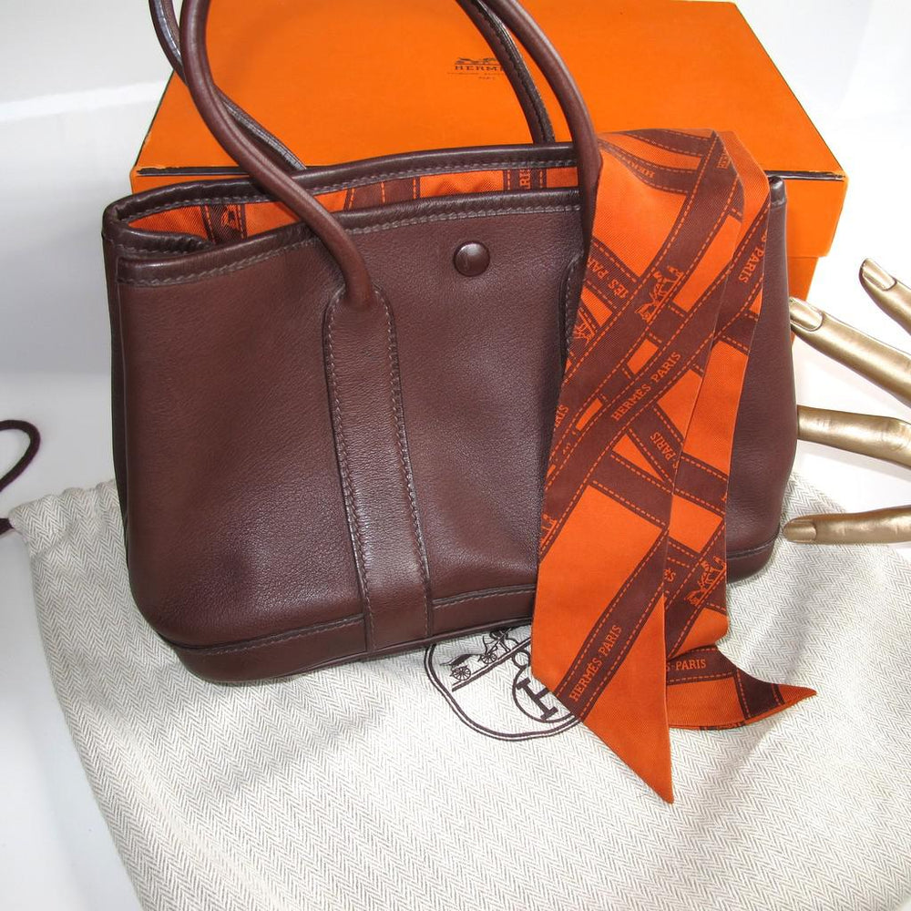 Hermes 2005 Garden Party Bag Veau Swift Chocolat & Twilly Bolduc