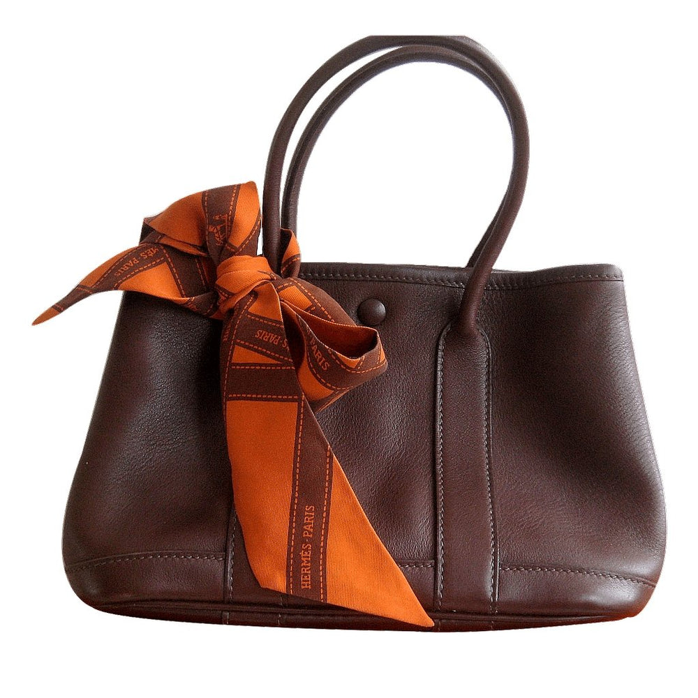 Hermes 2005 Garden Party Bag Veau Swift Chocolat & Twilly Bolduc