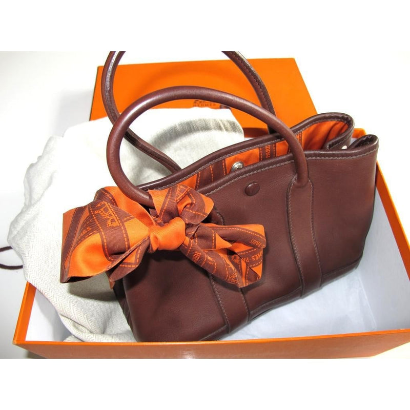 Hermes Chocolate Swift Leather and Bolduc Twilly Garden Party TPM