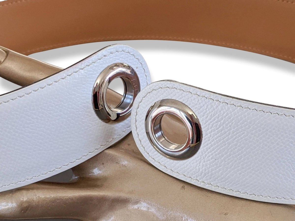 Hermes 2005 Women's White/Natural Leather KIMONO Belt 45 mm for your Twilly, NIB!