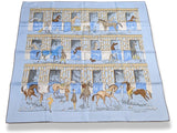 Hermes 2006 Bleu Clair/Blanc/Etoupe LES BOXES by Jean-Louis Clerc Twill Silk 90, Mint!