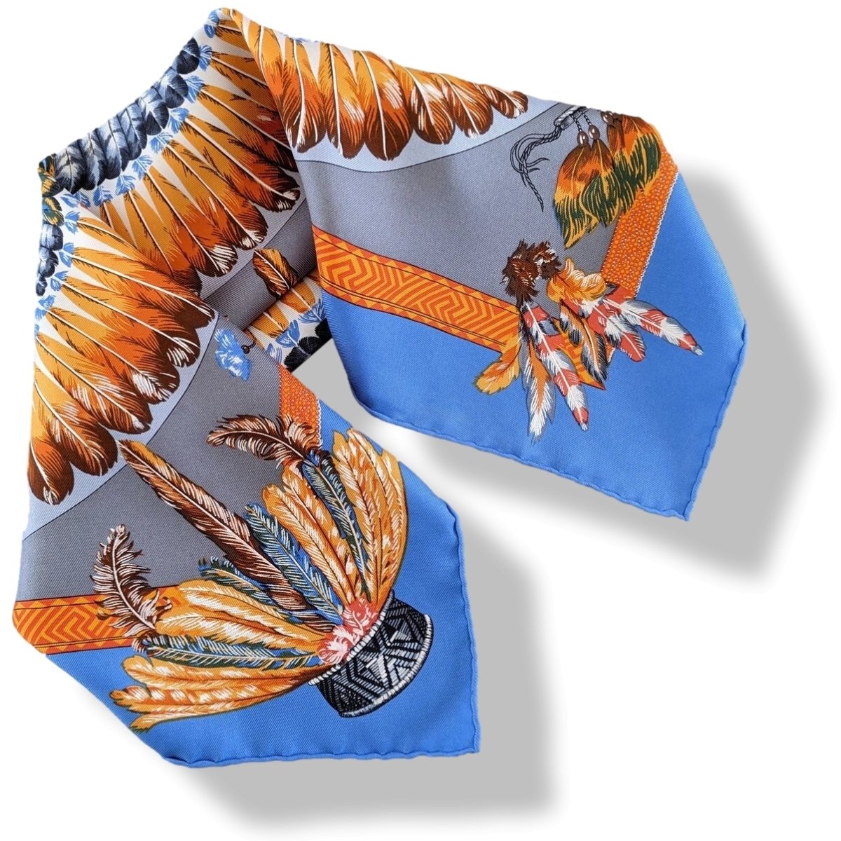 Hermes 2006 Bleu/Orange Brazil by Laurence Bourthoumieux Gavroche Twll Silk 45 cm