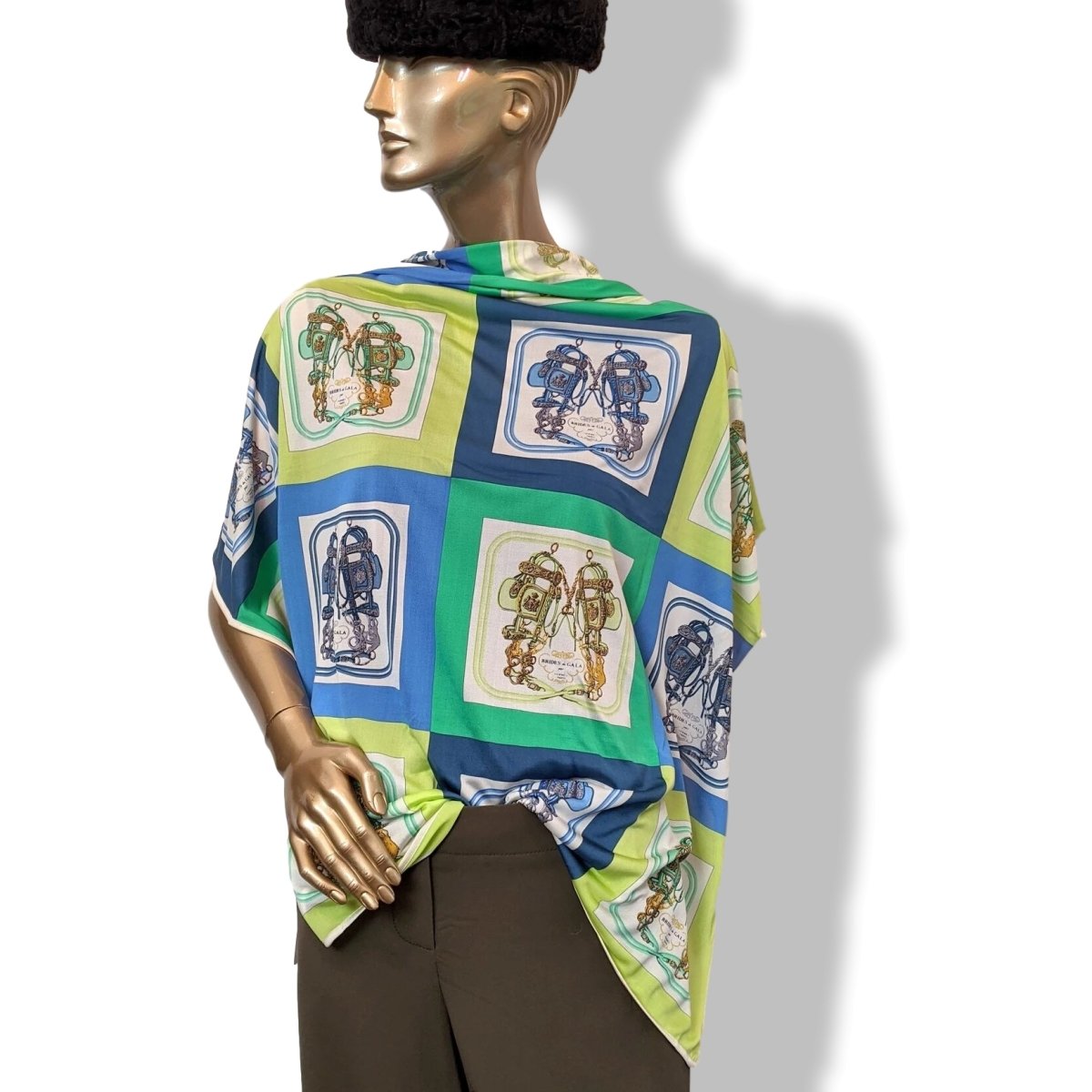 Hermes 2006 Bleu/Vert/Jaune MINI BRIDES DE GALA by Hugo Grygkar Jersey Fluide 90, New!