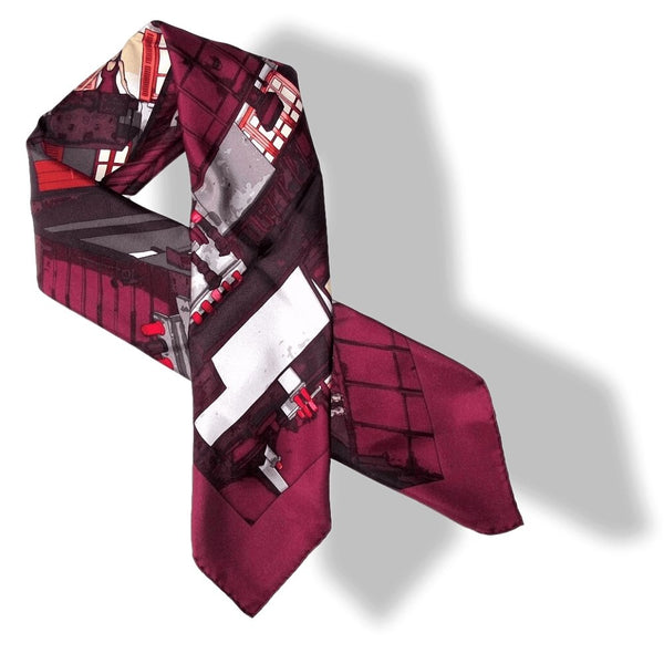 Hermes 2006 Burgundy Orange Les Toits de Paris by Dimitri Rybaltchenko Twill 90cm, New! - poupishop