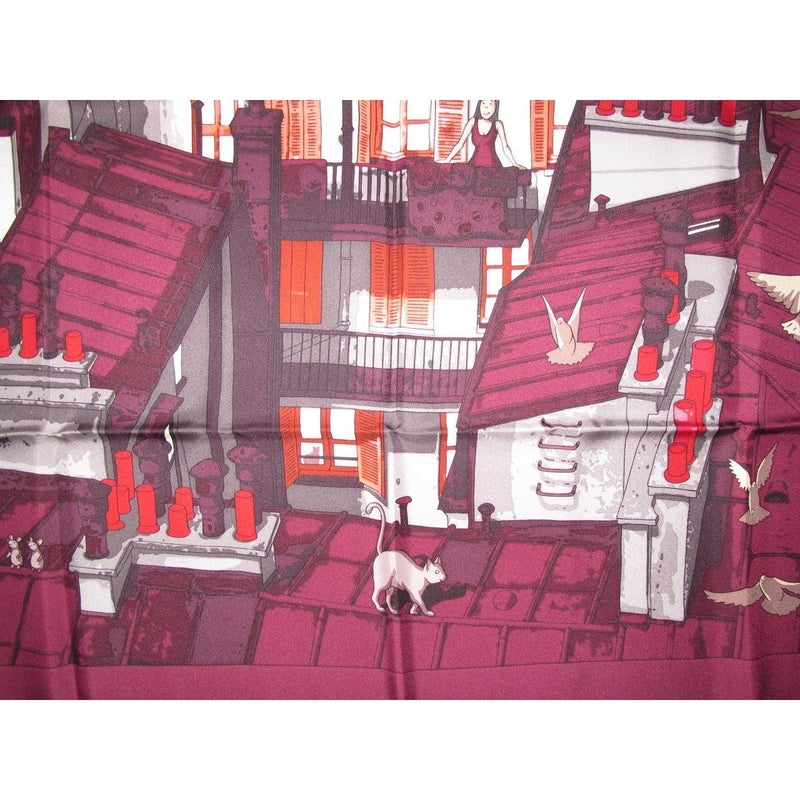 Hermes 2006 Burgundy Orange Les Toits de Paris by Dimitri Rybaltchenko Twill 90cm, New! - poupishop