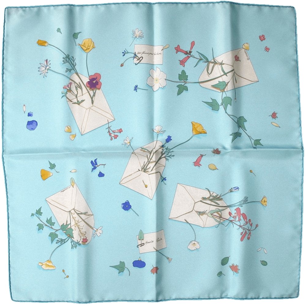 Hermes 2006 Ciel Des Fleurs Pour Le Dire by Leigh P. Cooke Gavroche Pocket Scarf 42cm, NIB! - poupishop