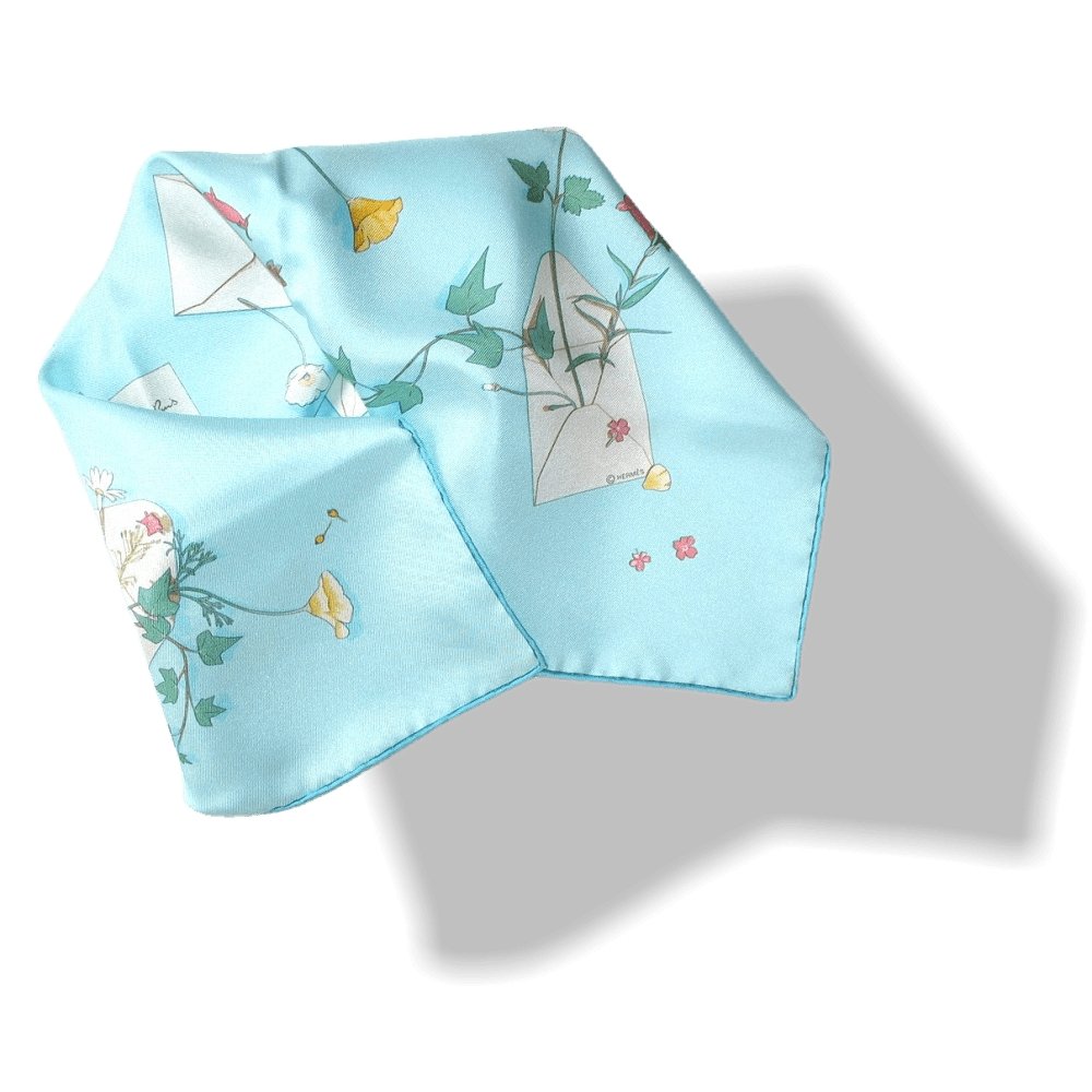 Hermes 2006 Ciel Des Fleurs Pour Le Dire by Leigh P. Cooke Gavroche Pocket Scarf 42cm, NIB! - poupishop