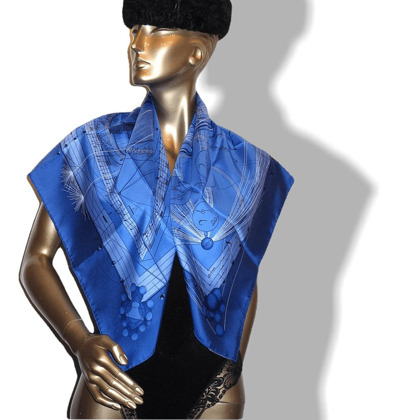 Hermes 2006 Cobalt Blue White Musique des Spheres Twill 90cm, New! - poupishop