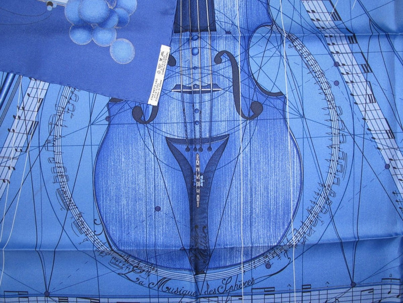 Hermes 2006 Cobalt Blue White Musique des Spheres Twill 90cm, New! - poupishop