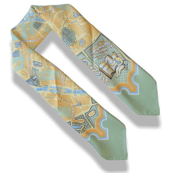 Hermes 2006 Green Les Amoureux de Paris by Maurice Tranchant Twill Scarf 90cm - poupishop