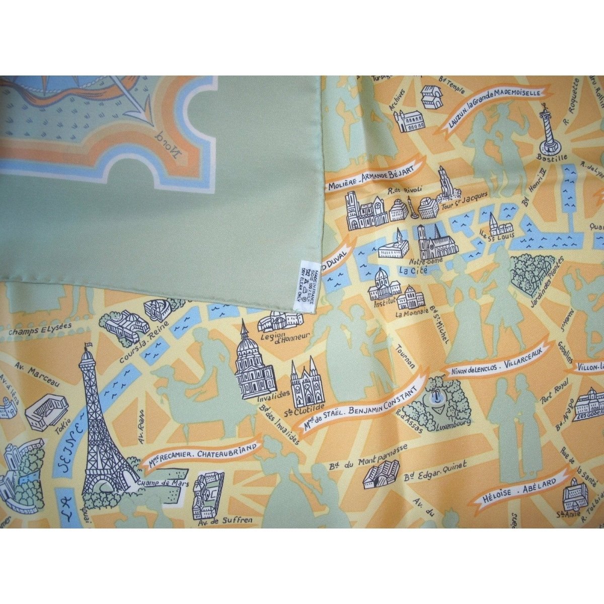 Hermes 2006 Green Les Amoureux de Paris by Maurice Tranchant Twill Scarf 90cm - poupishop