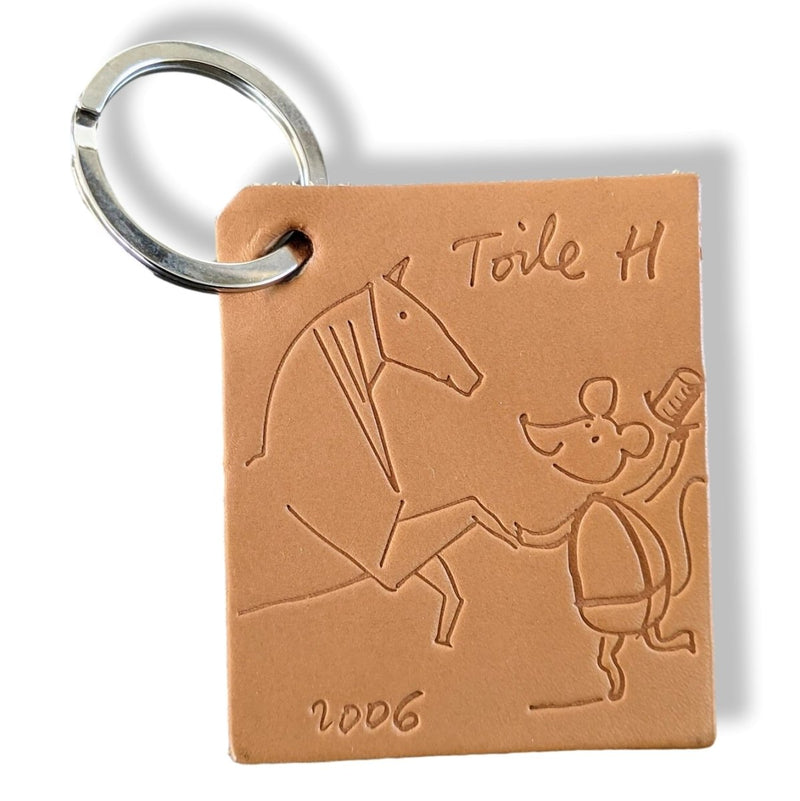 Hermes 2006 Natural Leather Campagne TOILE H Key Ring VIP, New! - poupishop