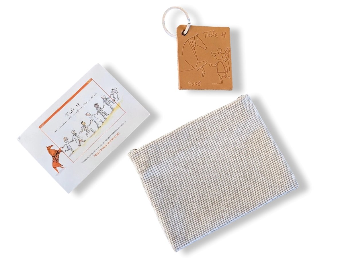 Hermes 2006 Natural Leather Campagne TOILE H Key Ring VIP, New! - poupishop