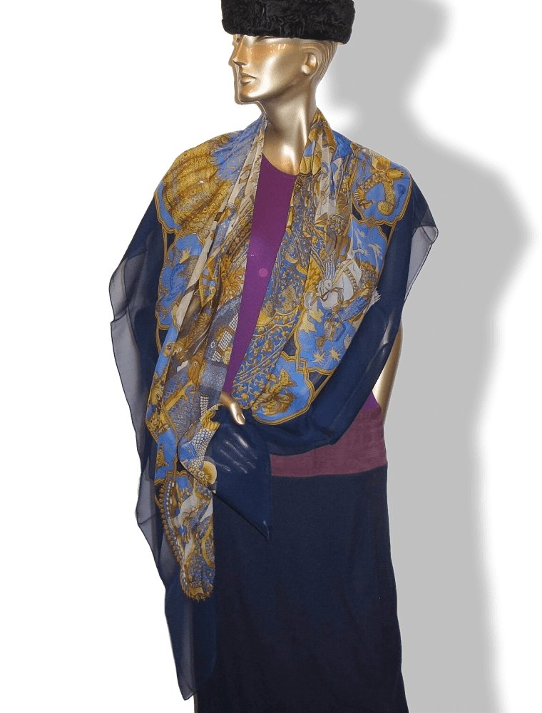 Hermes 2006 Navy Gold Splendeur des Maharajas Mousseline 140, NIB! - poupishop