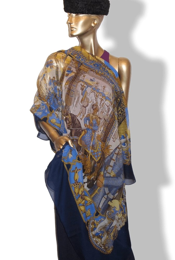 Hermes 2006 Navy Gold Splendeur des Maharajas Mousseline 140, NIB! - poupishop