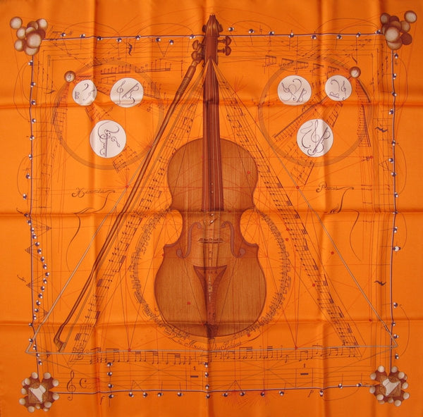 Hermes 2006 Orange Brown Musique des Spheres Twill 90cm, New! - poupishop